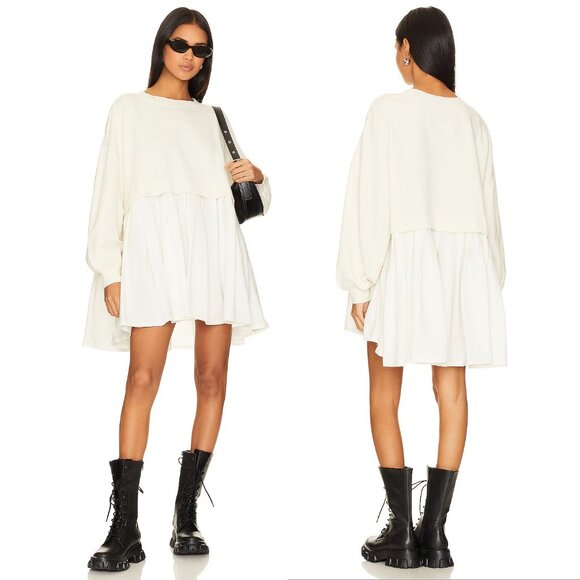 FREE PEOPLE Eleanor Tunic Sweatshirt Mini Dress Size S Oversized Ivory NEW - Picture 2 of 13